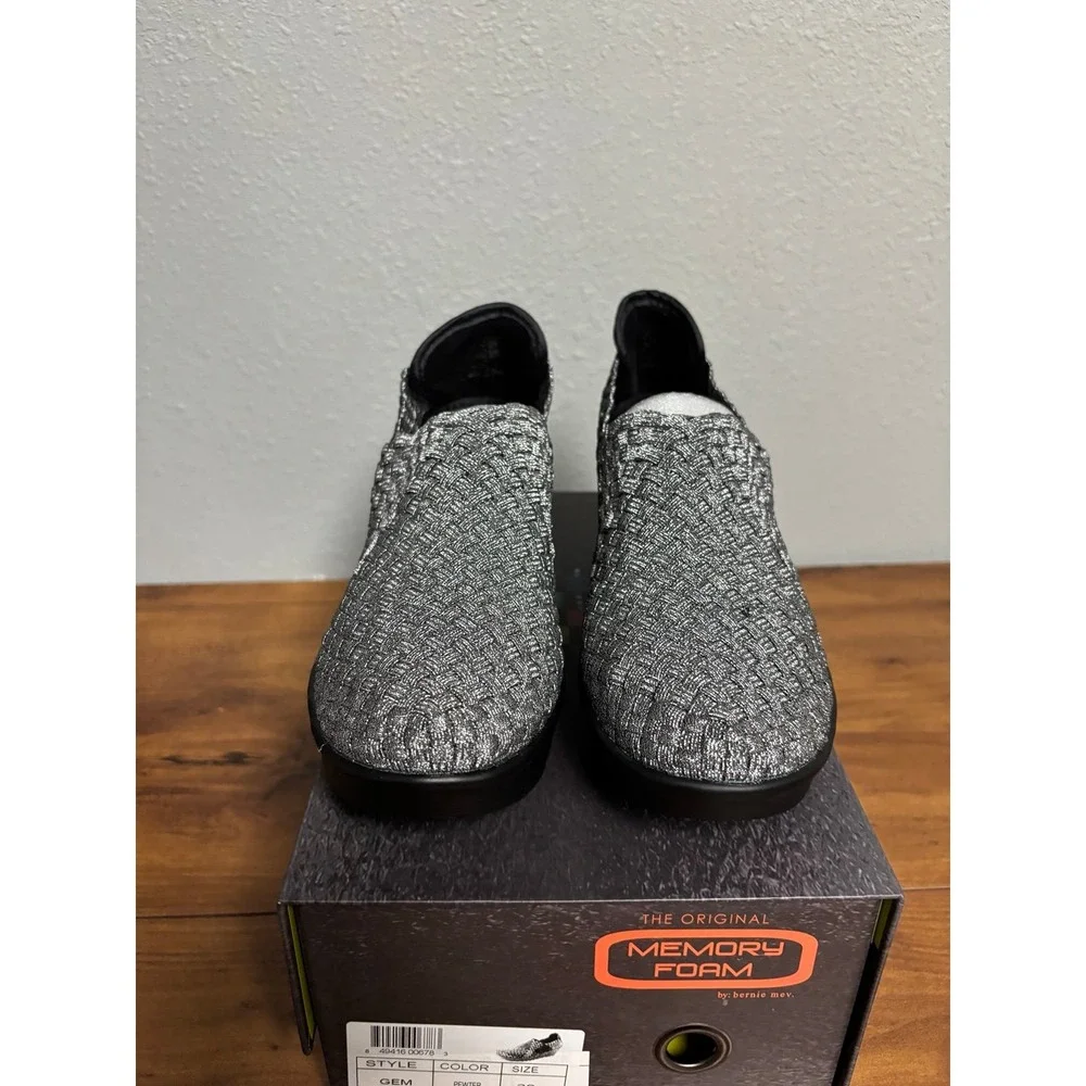 Bernie Mev Gem Pewter Woven Metallic Wedge Sneakers EU 38 US 7.5-8